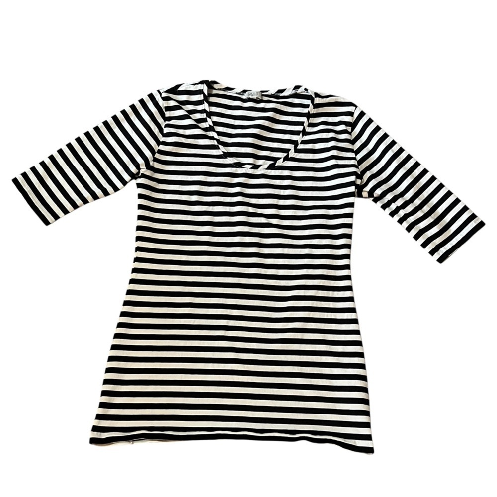 Pauw Amsterdam scoop neck black and white stripped short sleeve shirt nautical